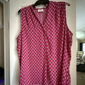 Laundry By Shelli Segal Pink and White Sleeveless Wrap Blouse